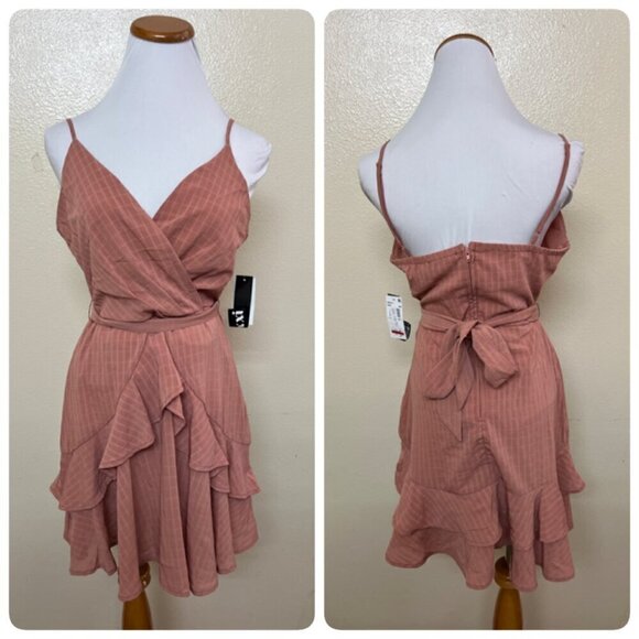 Trixxi Womens Printed Ruffled Flouncy Fit & Flare Waist Tie Small in Pink - Picture 3 of 10